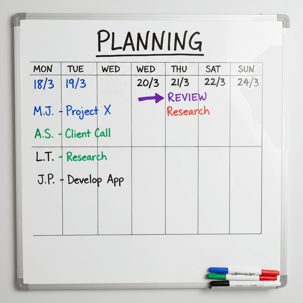 Parenting schedule on whiteboard