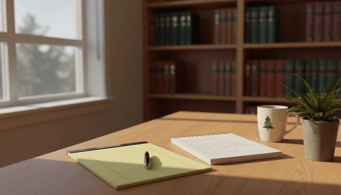 Legal pad and pen on a desk in a family law office in British Columbia