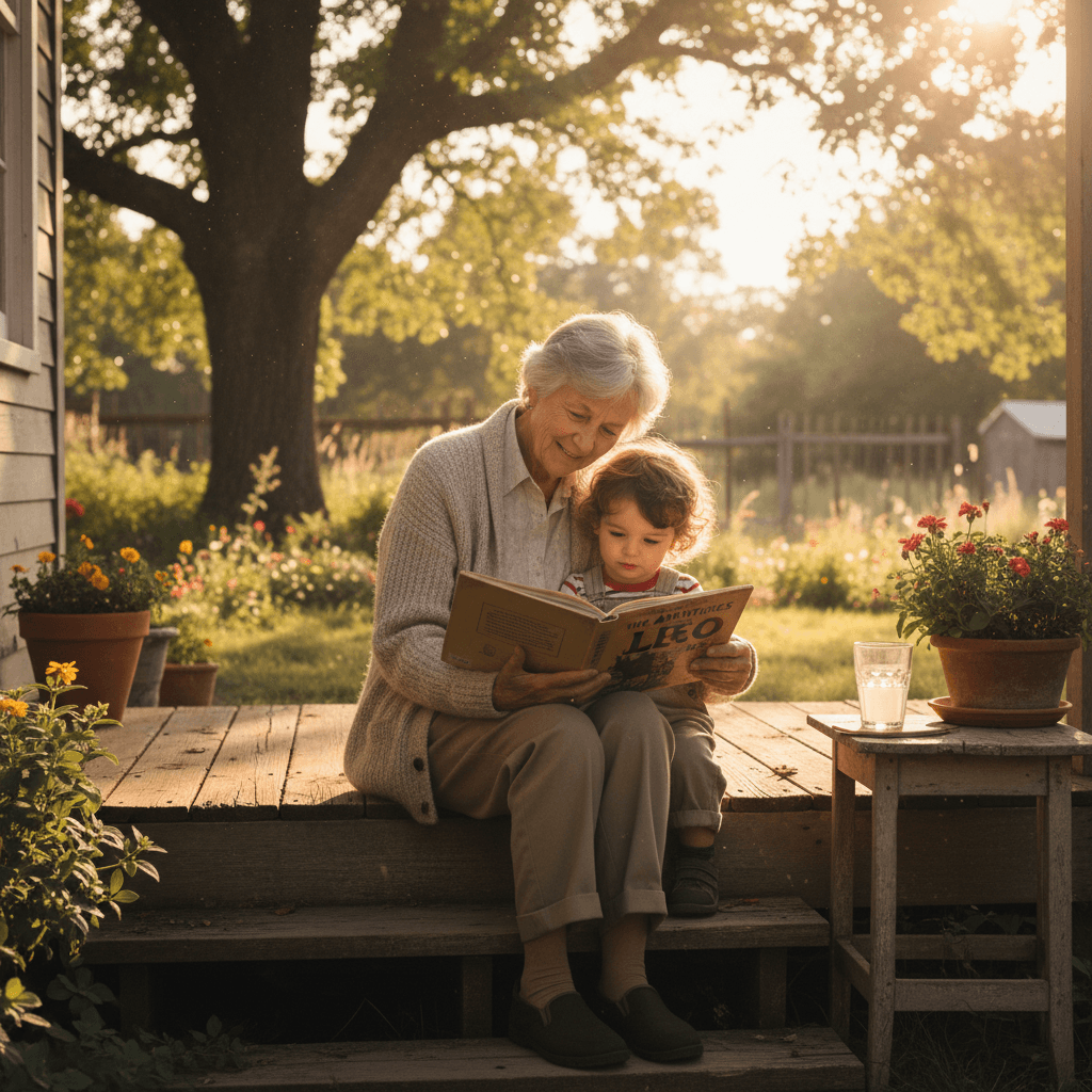 Grandparent and child reading together