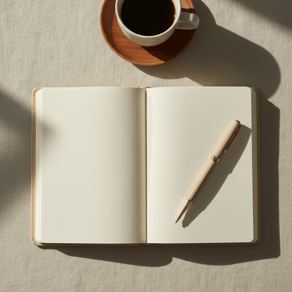 Open journal with pen on table