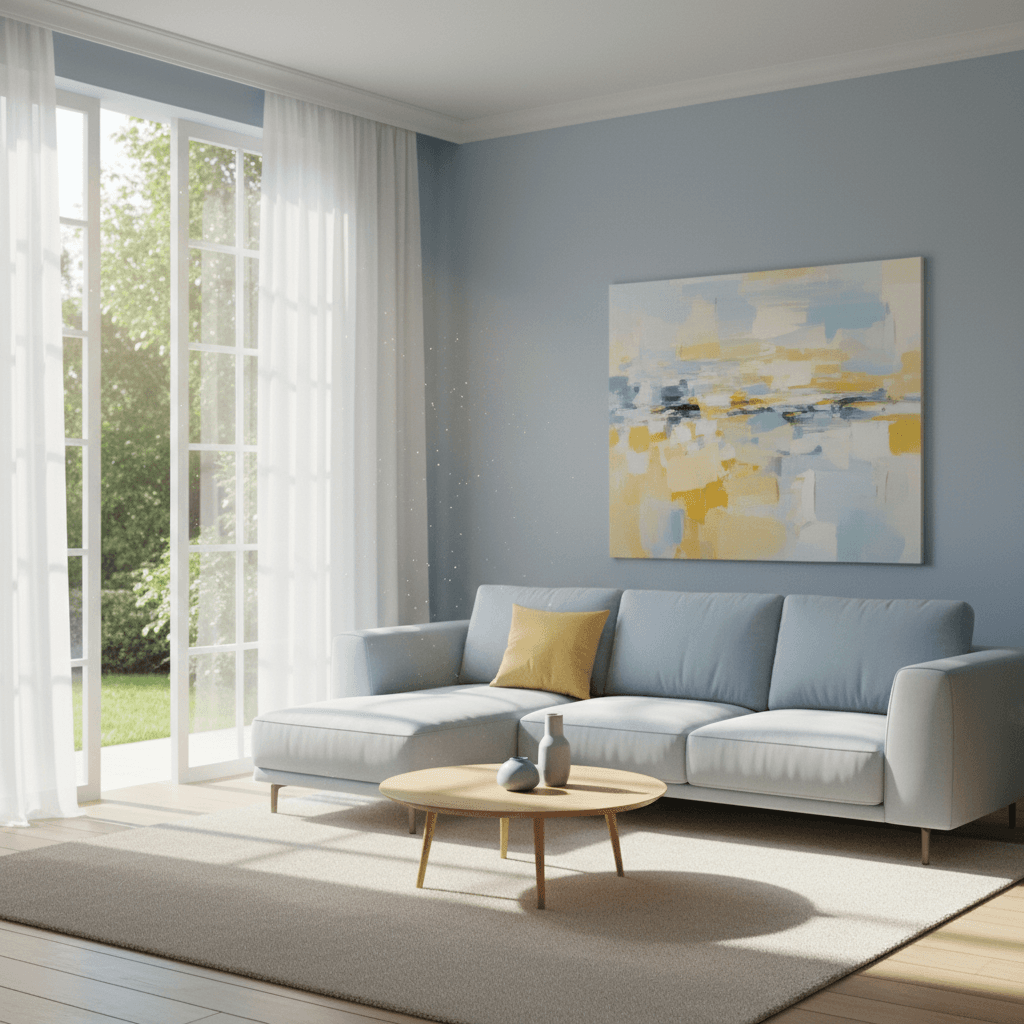 Sunlit living room in early morning