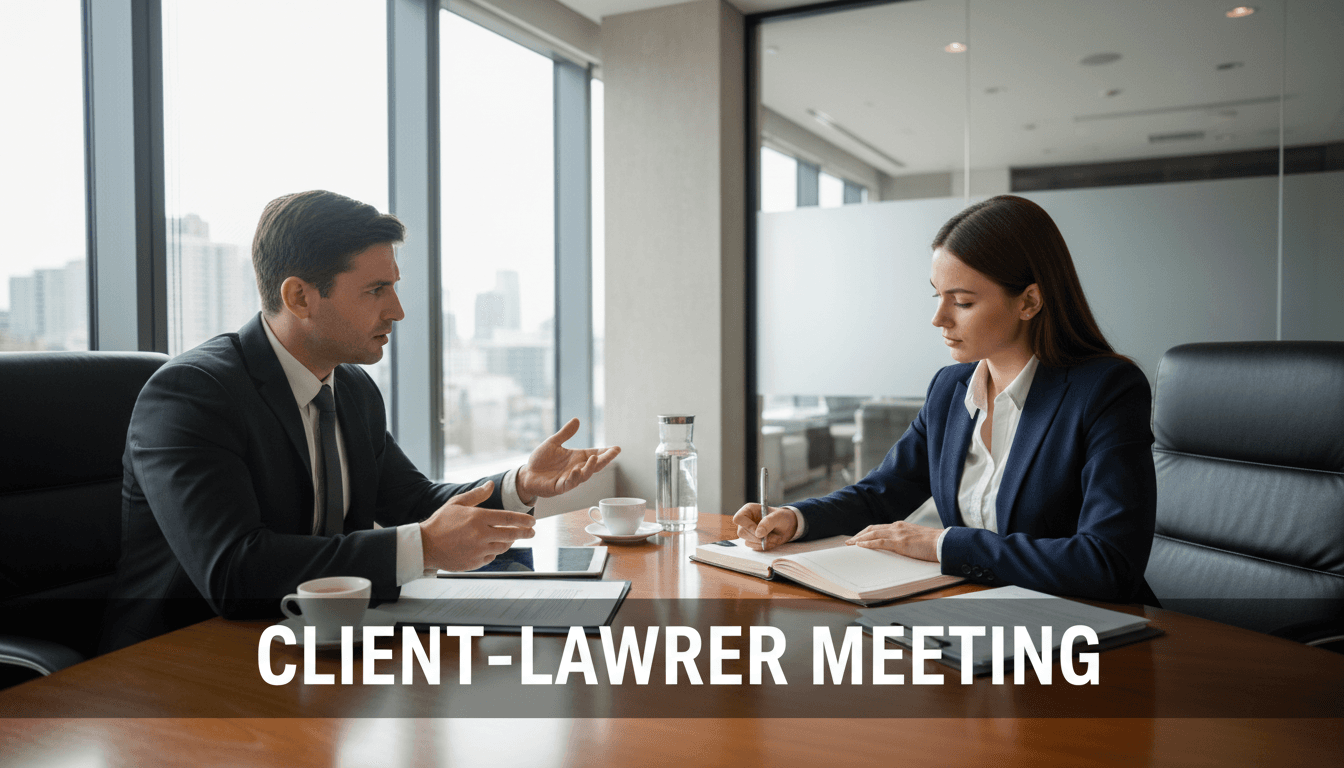 Client asking a question during a meeting with a lawyer