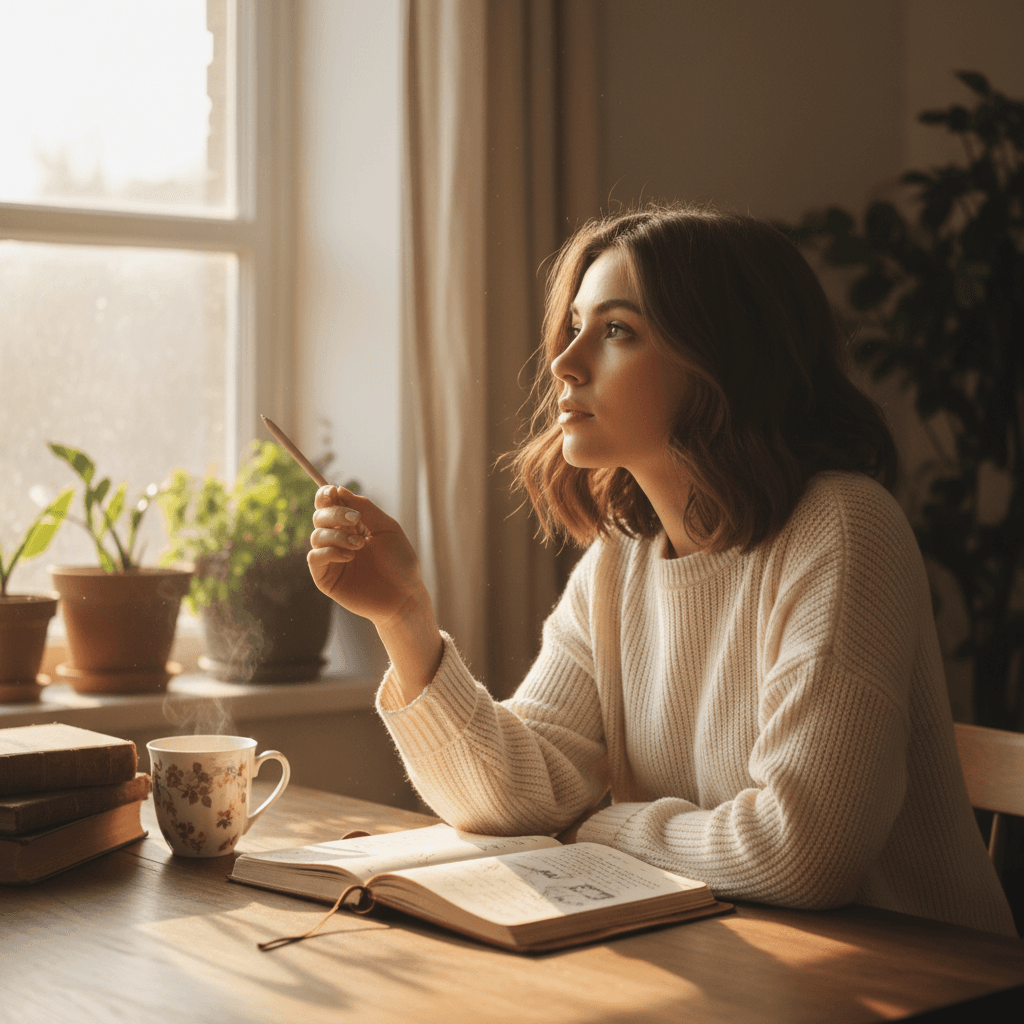 Person sitting at a desk with notebook