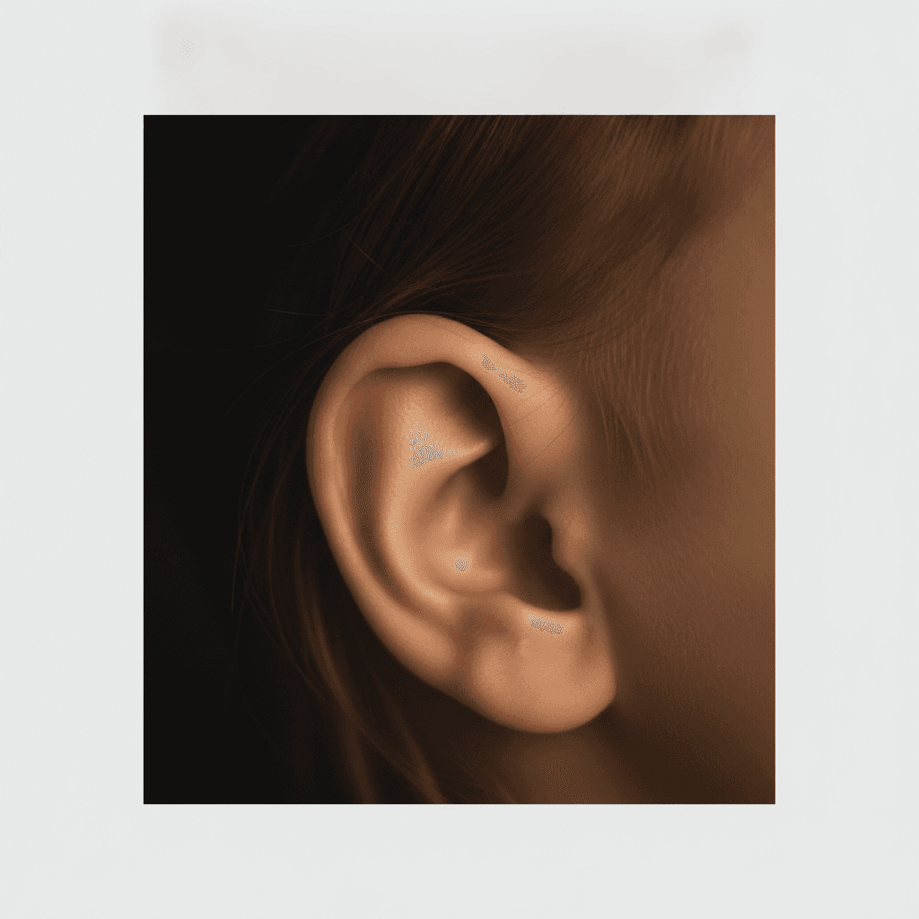 Close-up of a child's ear in warm light