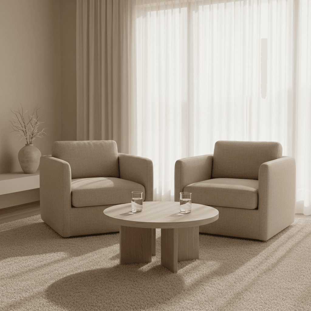Two armchairs facing each other in a calm living room
