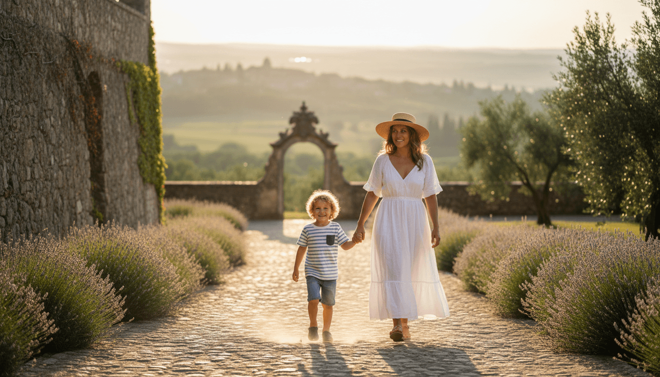 Parent and child walking forward together outside