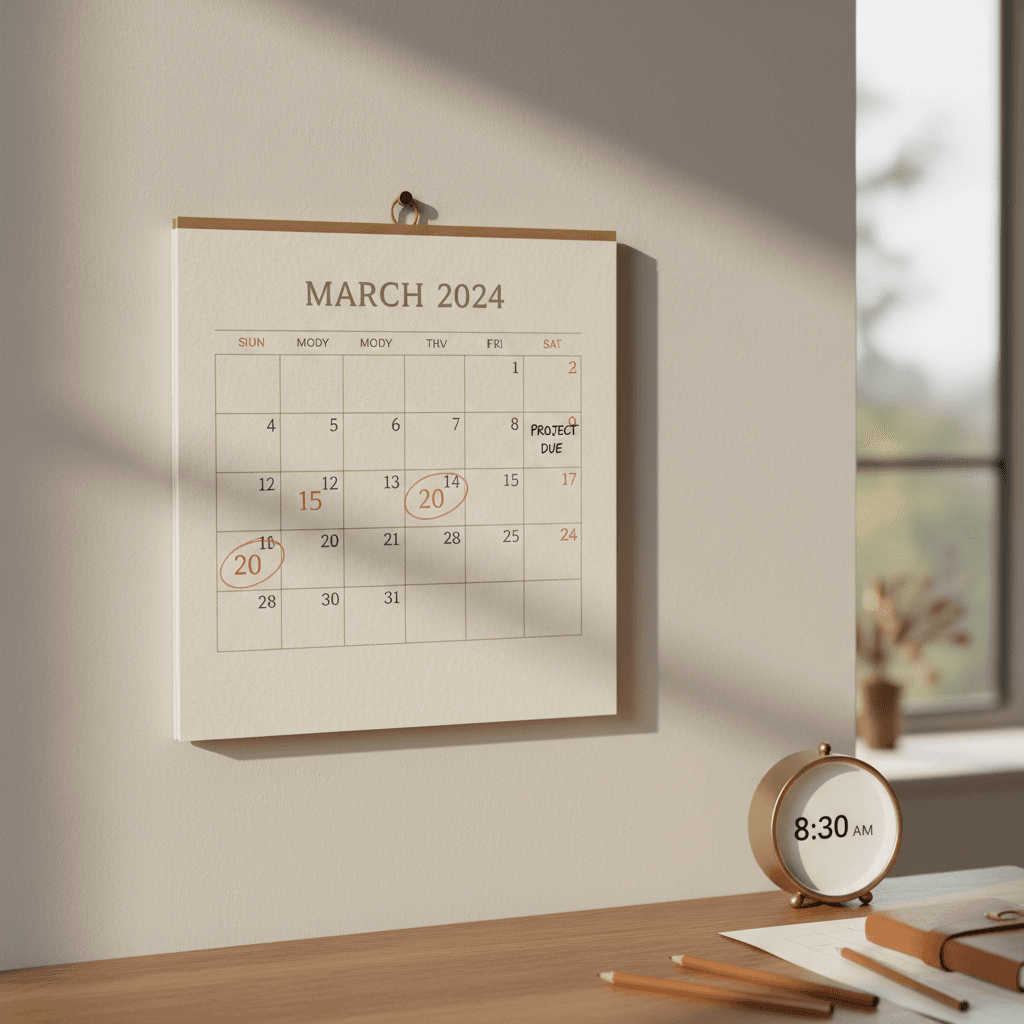 Calendar and clock showing time thresholds