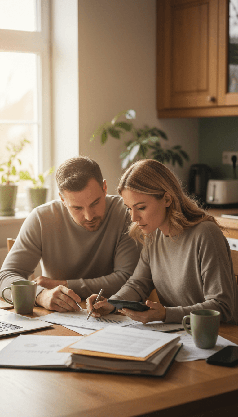 Two parents reviewing a retainer statement together at home