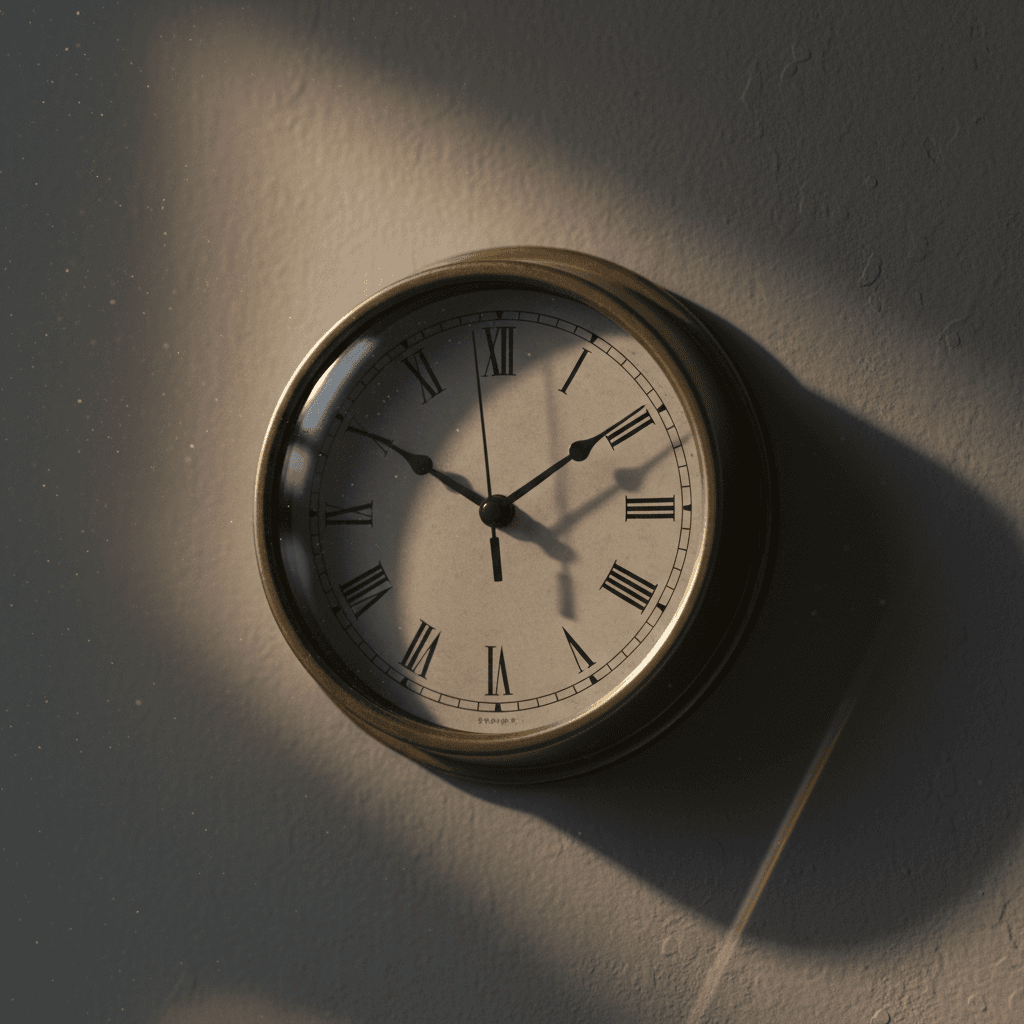 Clock on wall showing evening time